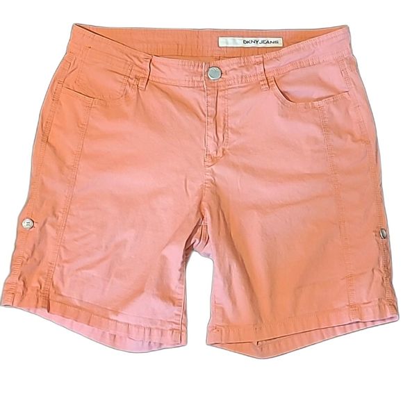 DKNY Roll Tab Bermuda / Short Shorts Mid Waist Rise Pockets Adjustable Length - Picture 1 of 16